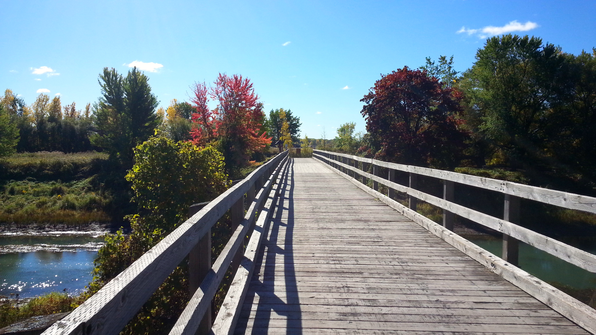 Passerelle de bois entre les îles du parc national des Îles-de-Boucherville